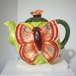 Vintage J.A. Designs - La Dolce Vita Butterfly Teapot with Lid 6" Tall